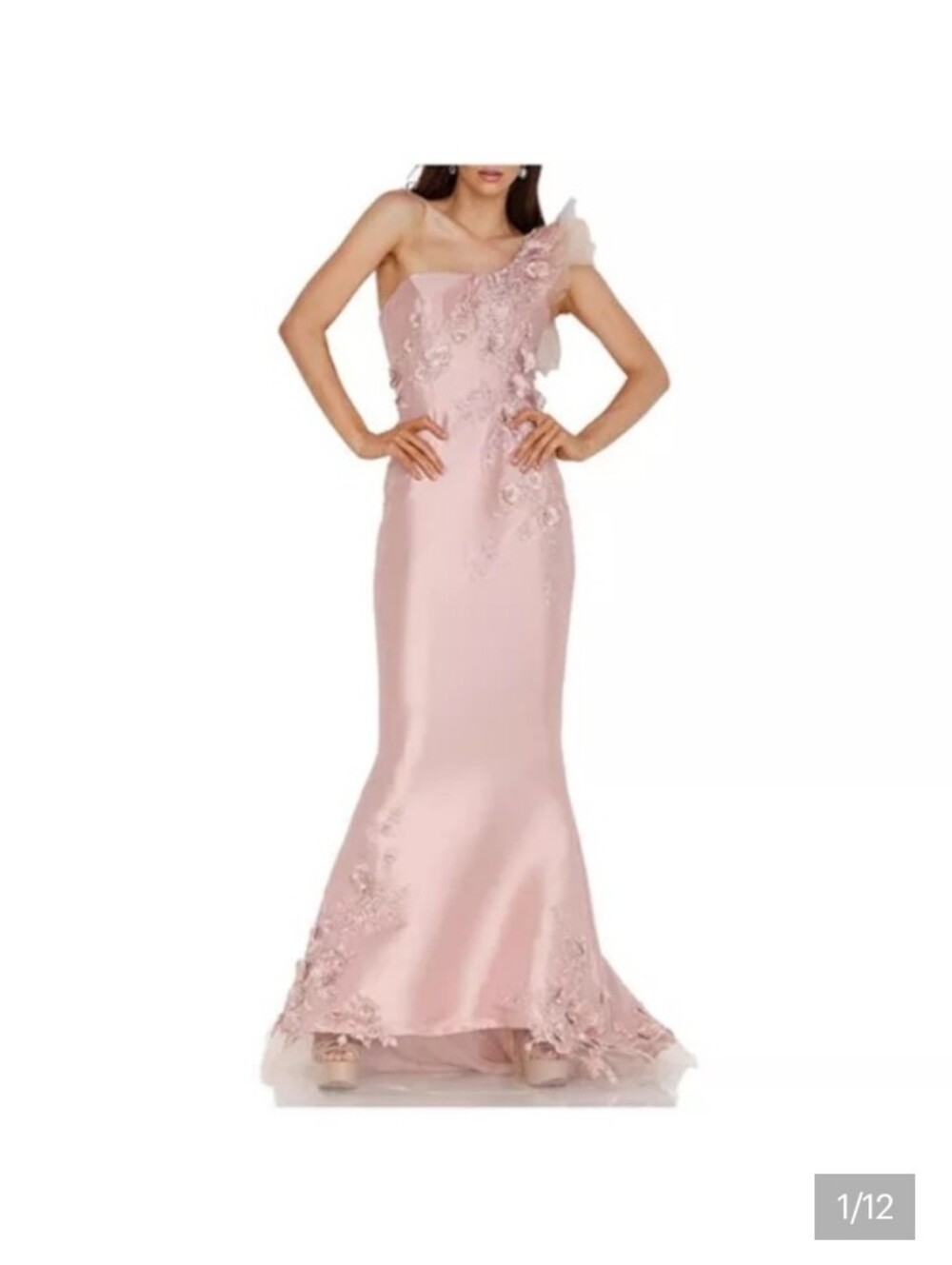 Terani Couture Dusty Rose One-Shoulder Satin Evening Gown - Picture 3 of 3